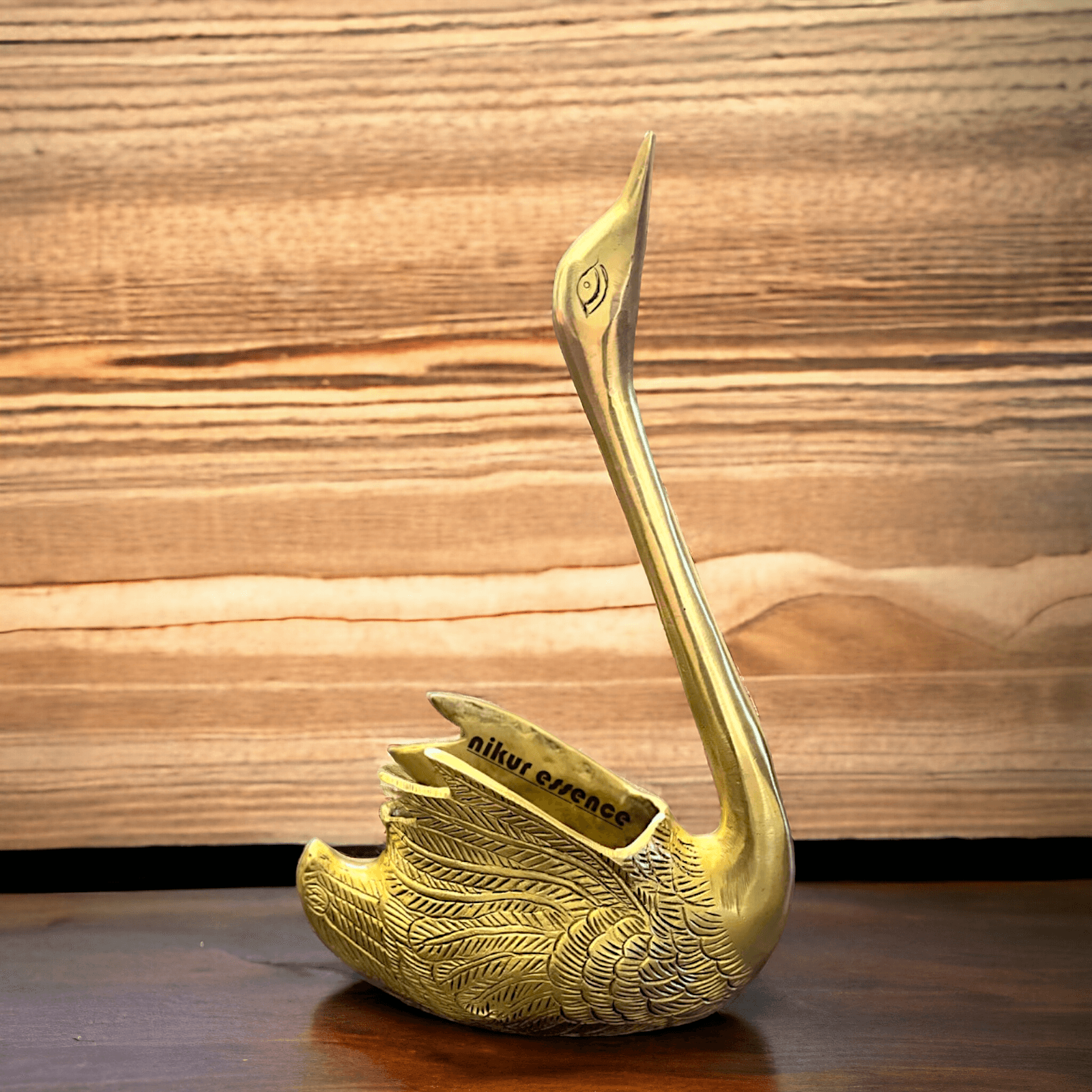 Brass Swan Figurine with Intricate Detailing and Polished Finish Nikuressence