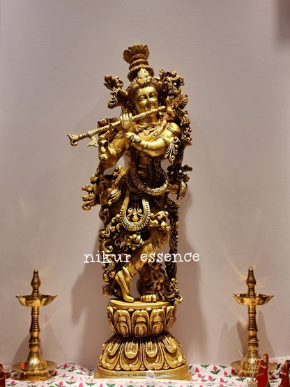 Pure Brass Krishna Standing Statue - 30 inches Nikuressence