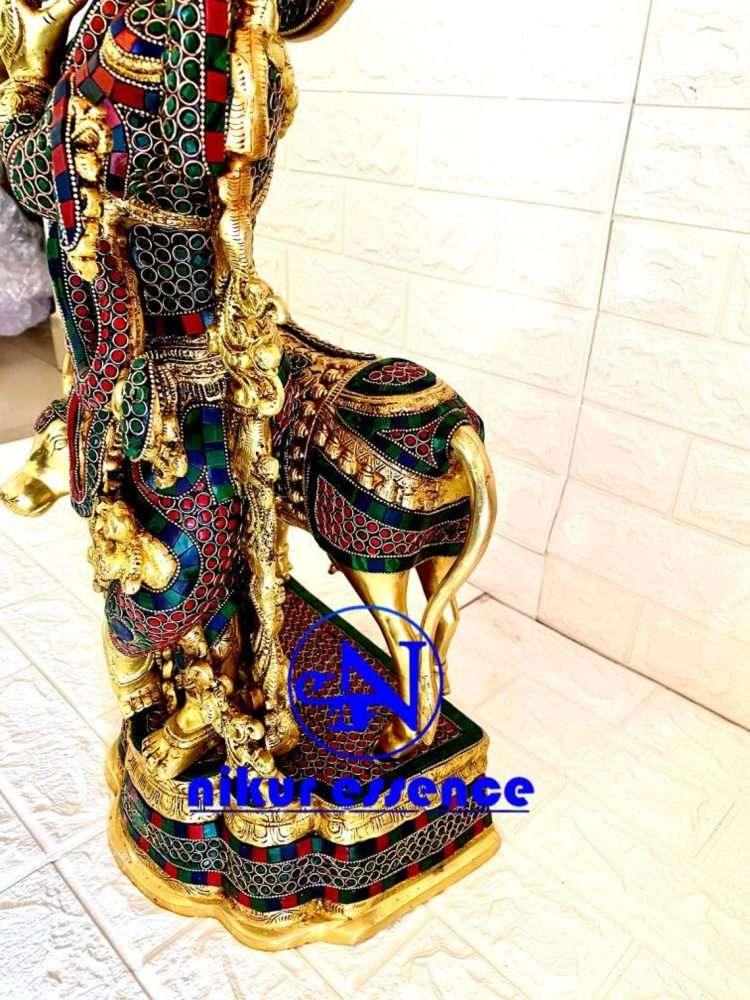 Hindu Brass Krishna with Cow Statue| Beautiful Krishna with Cow Statue with Stone Work-nikur nikuressence