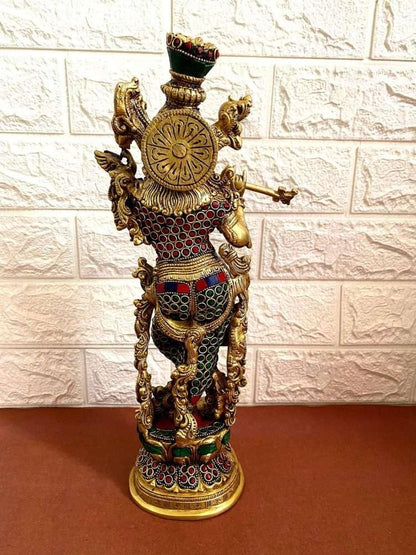Buy Krishna Brass Statue with Stone Work 14 inch Height nikuressence