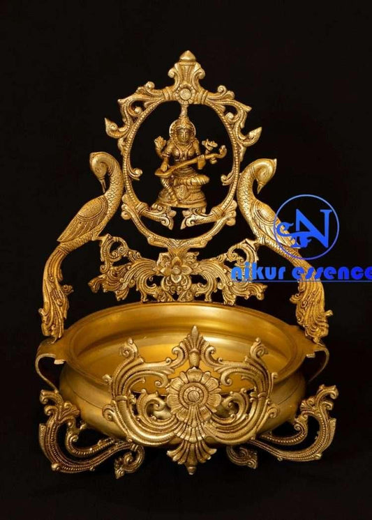 Saraswati Urli in brass Honoring the Goddess of Wisdom, Knowledge, and Creative Expression Nikuressence