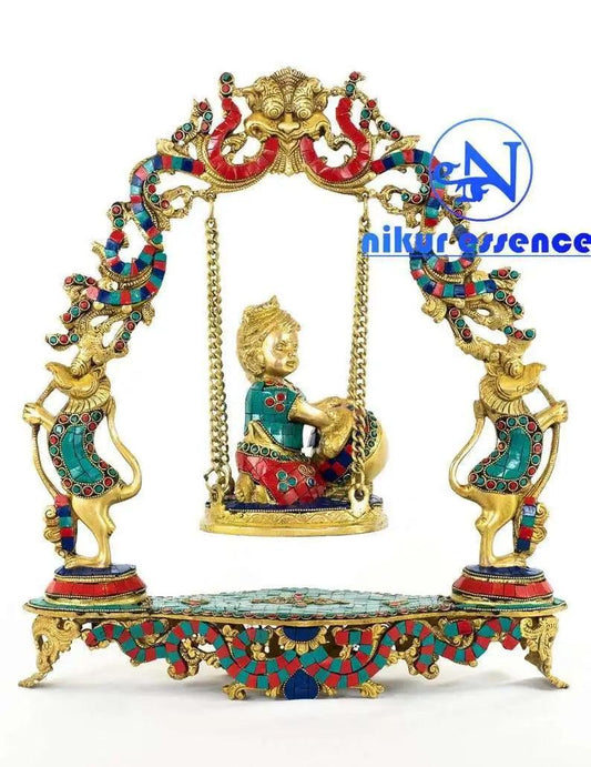 Gopala Swing jhula in Stone Work | Brass Swing jhula in Stone Work- nikuressence nikuressence