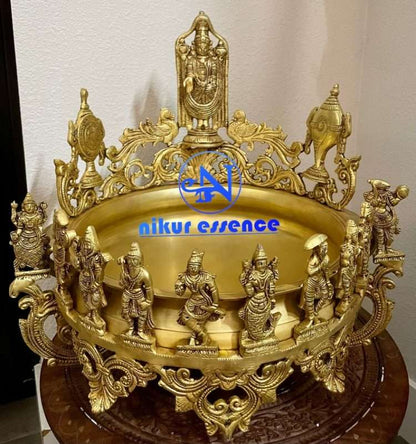 Tirupati Balaji Urli with Gold Finish - Exquisite Vishnu Dus Avtar Figurine - Handcrafted Spiritual Masterpiece for Home Decor Nikuressence