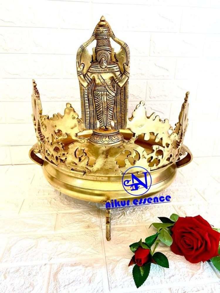 Tirupati Balaji Urli with Gold Finish - Exquisite Vishnu Dus Avtar Figurine - Handcrafted Spiritual Masterpiece for Home Decor Nikuressence