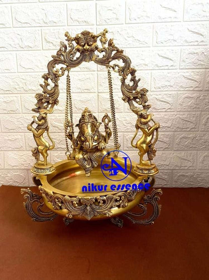 Brass Urli with Elegant Ganesha Swing Design Nikuressence