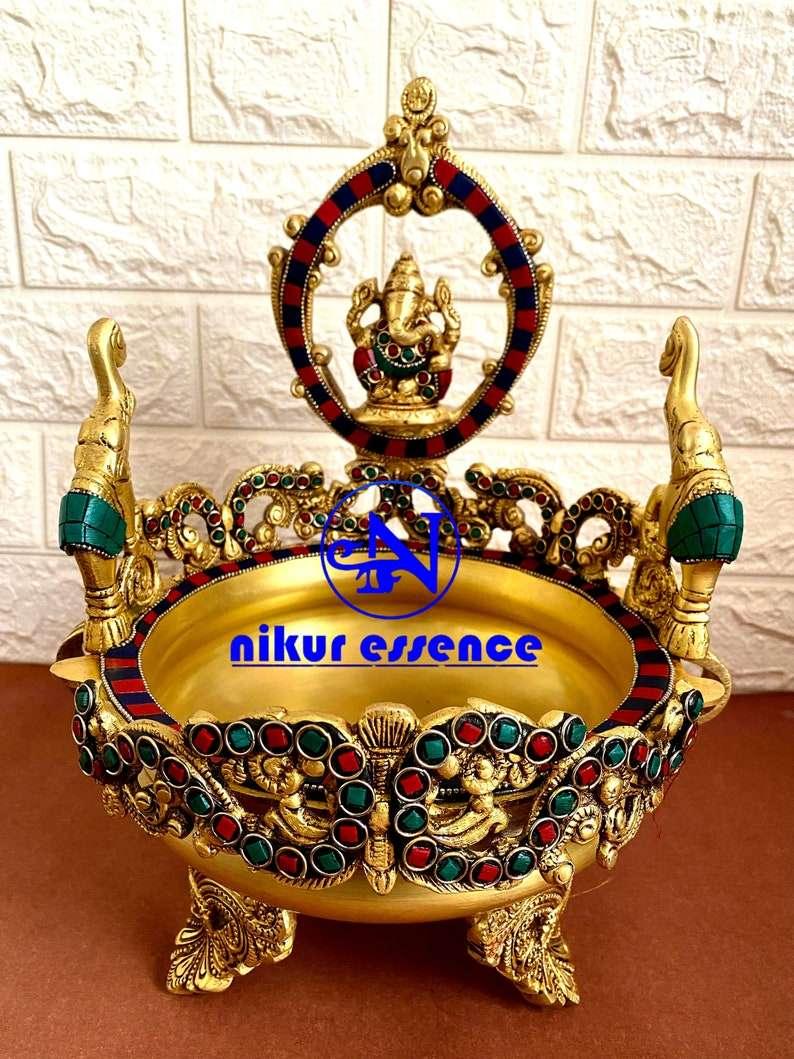 Buy Online Brass Ganesha Urli with Stone work Nikuressence