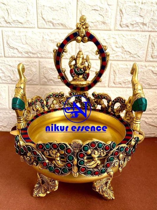 Buy Online Brass Ganesha Urli with Stone work Nikuressence