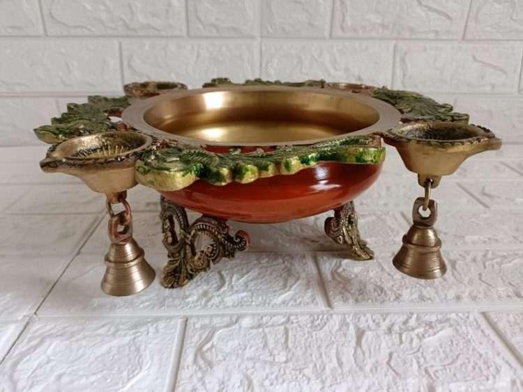 Buy Brass Peacock Urli with Colorful Designs Handcrafted Brass - Perfect for Home Temple, Puja Room, and Spiritual Decor Nikuressence