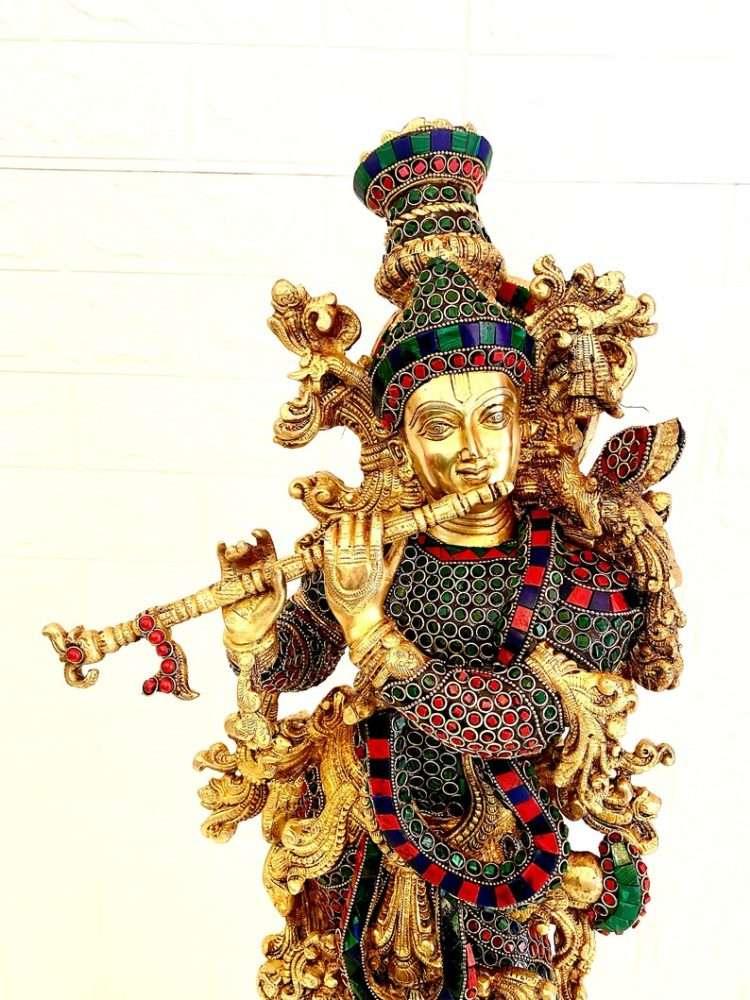 Big Krishna Brass Statue with Gorgeous Stone Inlay, Brilliant Golden Finish, and Masterful Craftsmanship, Adding Elegance to Any Space (Copy) Nikuressence