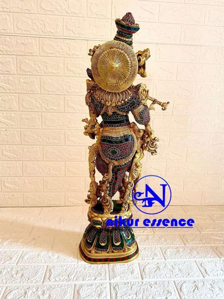 Big Krishna Brass Statue with Gorgeous Stone Inlay, Brilliant Golden Finish, and Masterful Craftsmanship, Adding Elegance to Any Space (Copy) Nikuressence