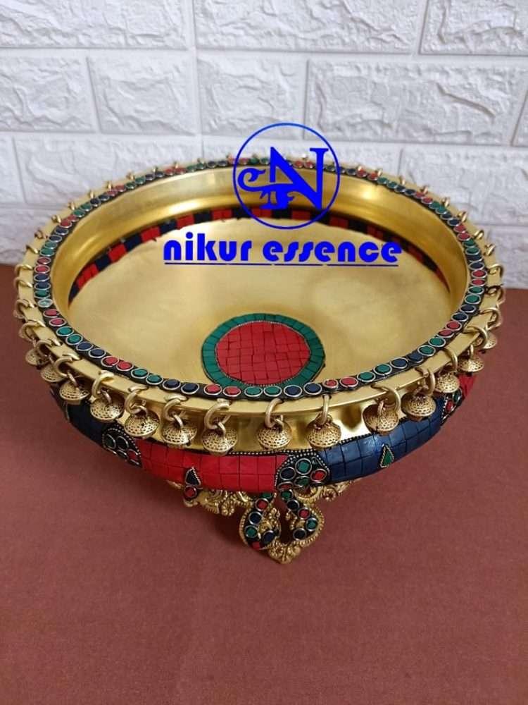 Buy Brass Ghungroo Urli with Intricately Designed Stone Inlay, Showcasing the Perfect Harmony of Traditional Craftsmanship and Timeless Elegance Nikuressence