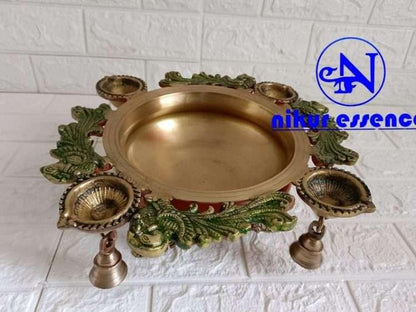 Buy Brass Peacock Urli with Colorful Designs Handcrafted Brass - Perfect for Home Temple, Puja Room, and Spiritual Decor Nikuressence