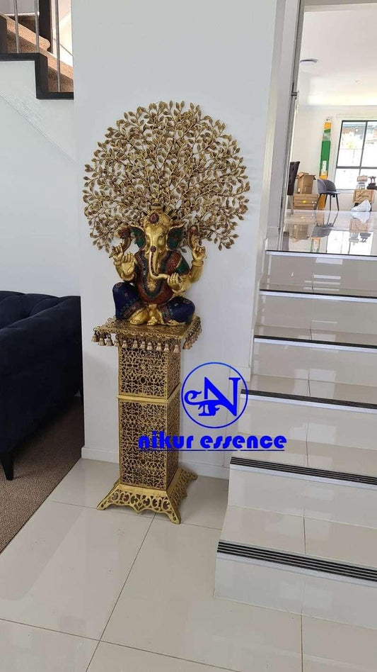 Online buy Brass Ganesha Figurine on Elegant Stand with Beautifully Crafted Brass Tree and Stunning Stone Work Nikuressence
