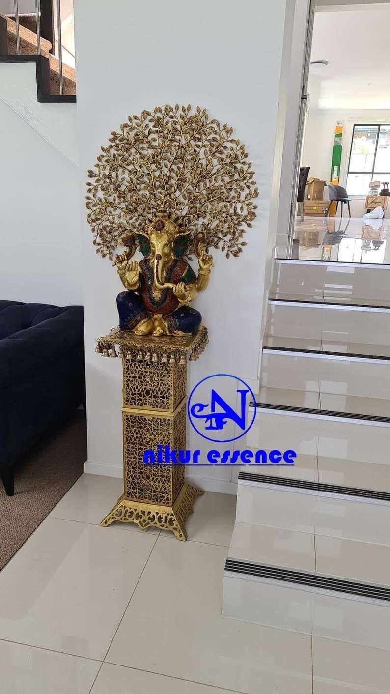 Online buy Brass Ganesha Figurine on Elegant Stand with Beautifully Crafted Brass Tree and Stunning Stone Work Nikuressence