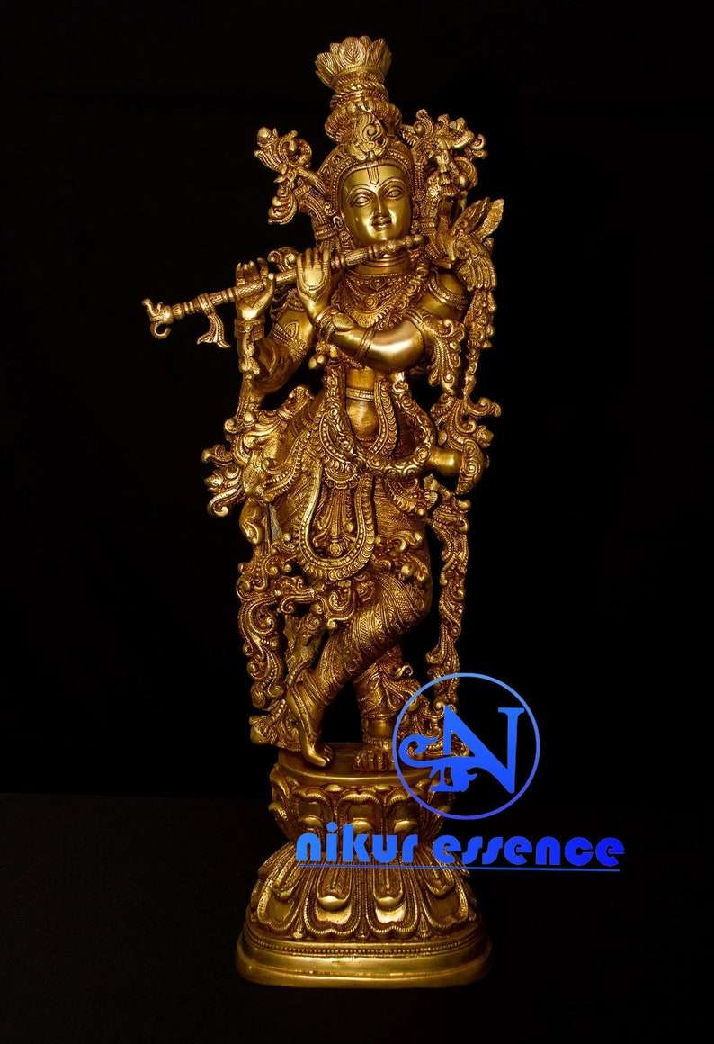 Superfine Brass Krishna Statue | Pure Brass Krishna Statue | Krishna Statue-Nikur essence Nikuressence