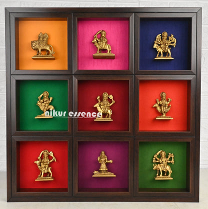 Brass Navdurga Idols with solid frame Nikuressence
