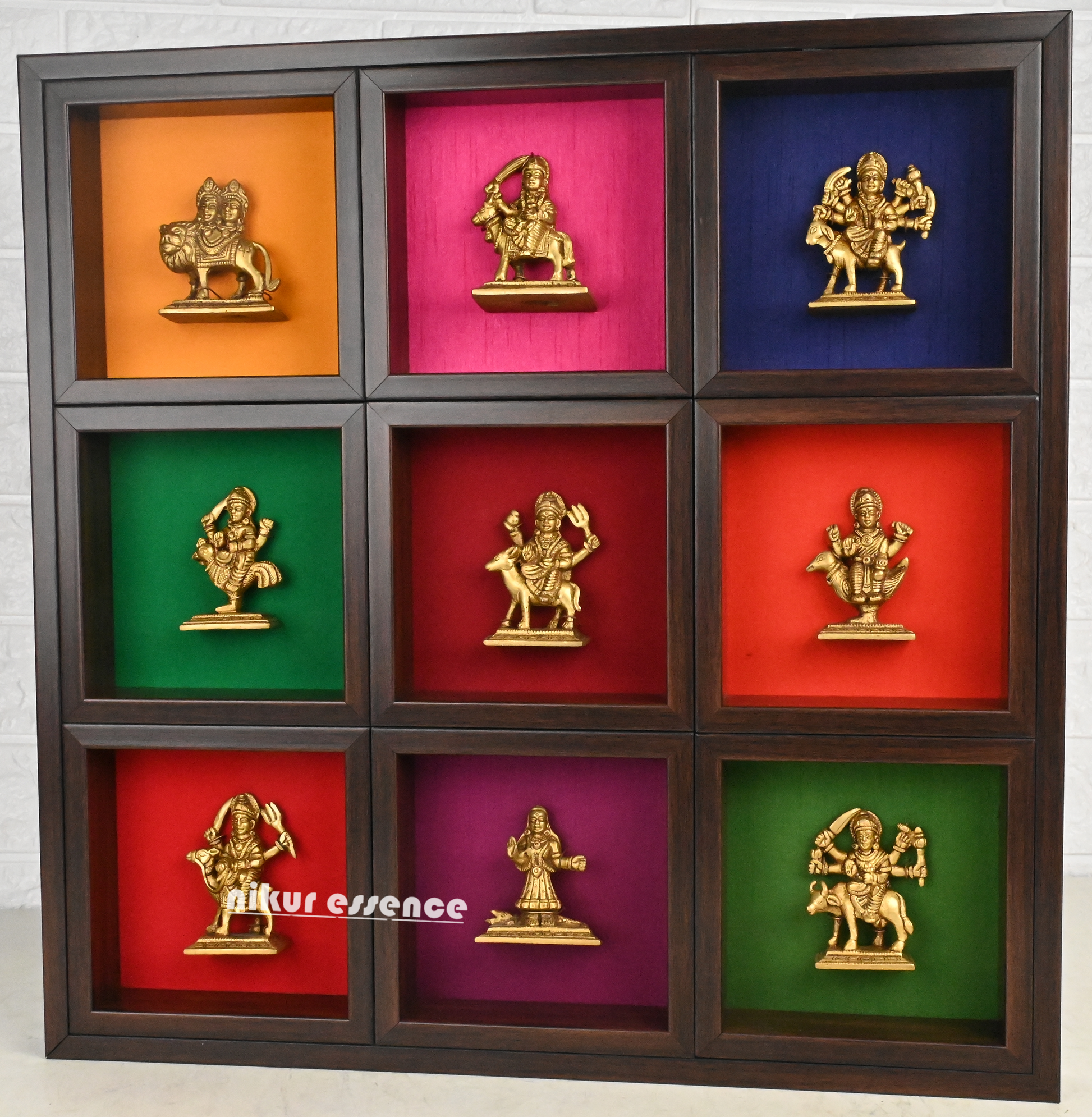 Brass Navdurga Idols with solid frame Nikuressence