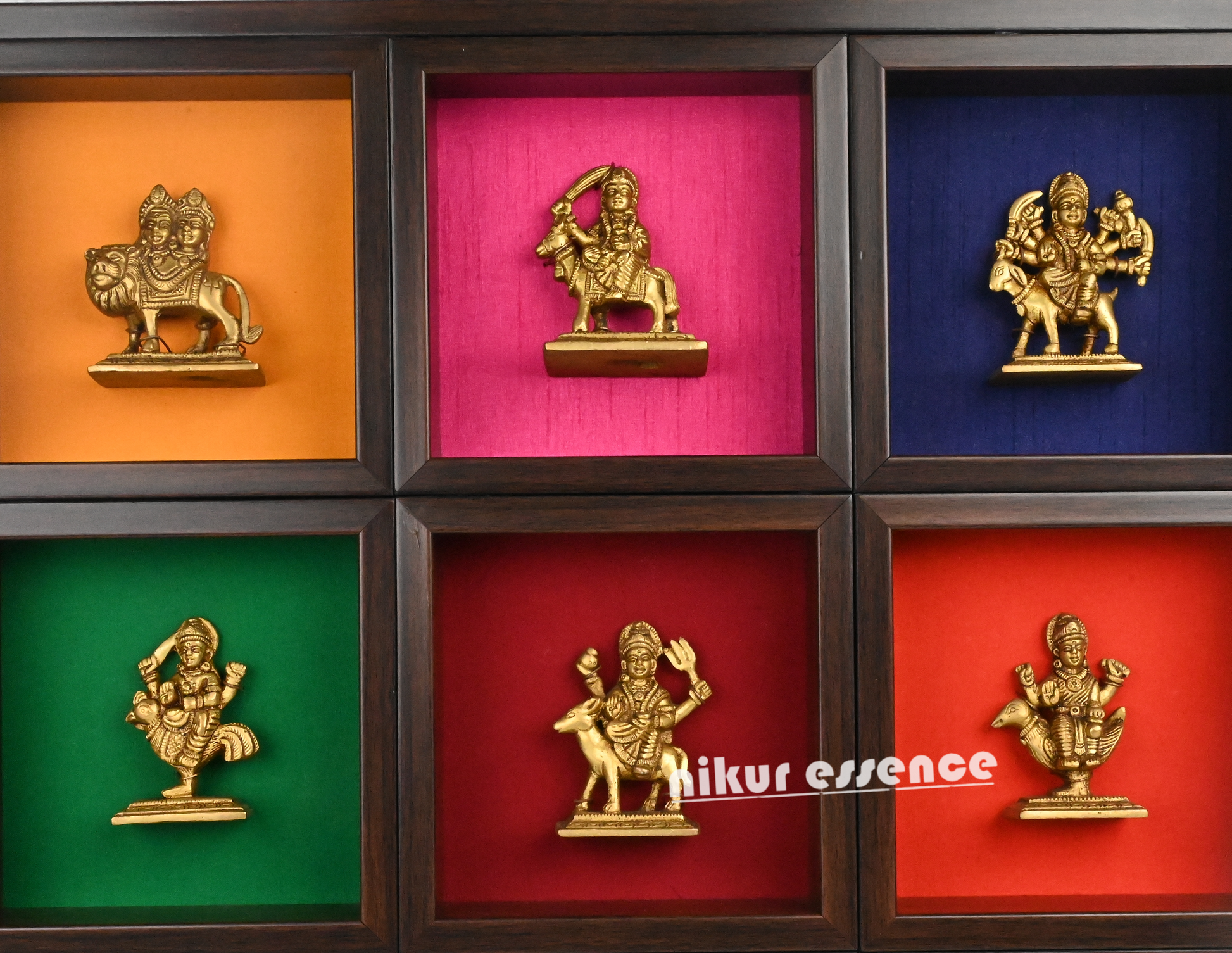 Brass Navdurga Idols with solid frame Nikuressence