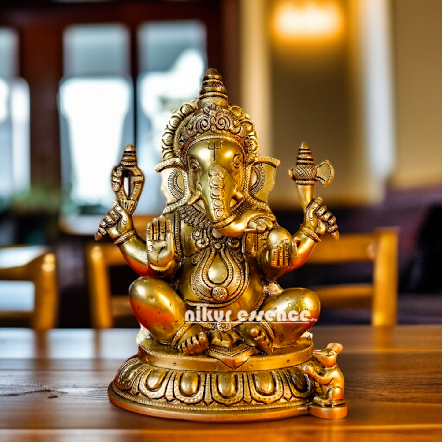 Pure Brass Ganpati Bappa morya Ganesha Blessing Idol - 12 inches Nikuressence