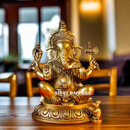 Pure Brass Ganpati Bappa morya Ganesha Blessing Idol - 12 inches Nikuressence