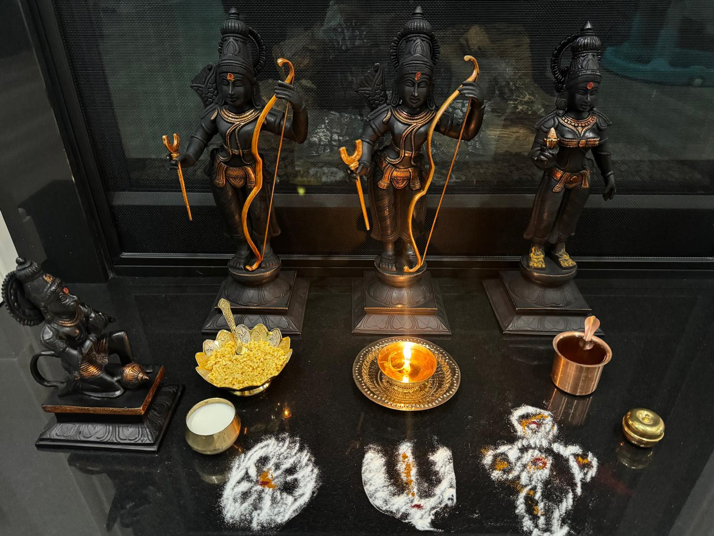 Brass Black Ram Darbar Blessing set statue - 19 Inches Nikuressence