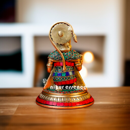 Brass Hanuman ji monkey God Seated with Blessing stone work idol - 7.48 inches Nikuressence